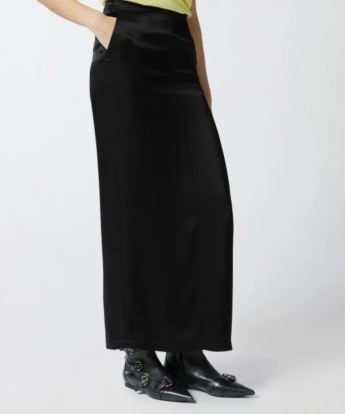 Women Skirts Pinko Long Satin Skirt With Rear Slit Limo Black Women Skirts Pinko Long Satin Skirt With Rear Slit Limo Black