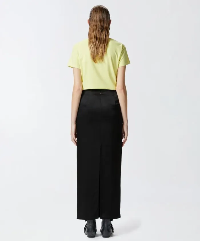 Women Skirts Pinko Long Satin Skirt With Rear Slit Limo Black Women Skirts Pinko Long Satin Skirt With Rear Slit Limo Black