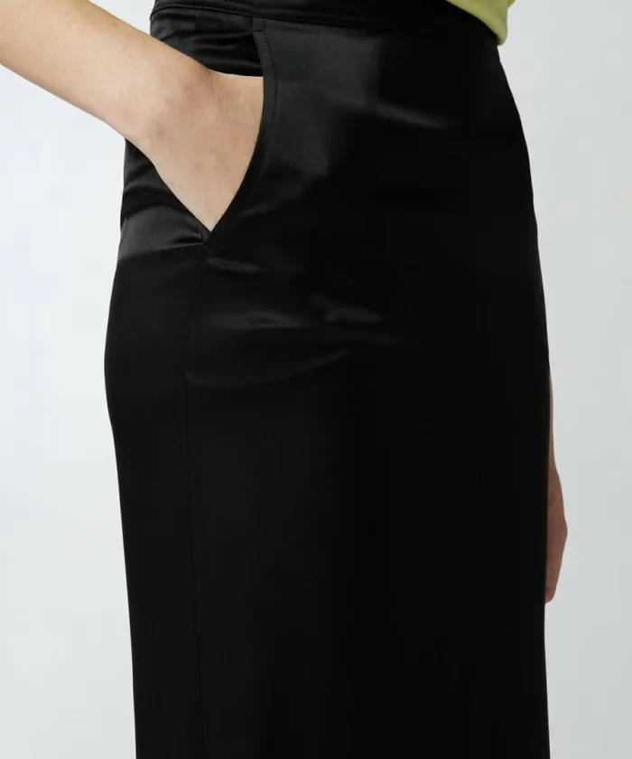Women Skirts Pinko Long Satin Skirt With Rear Slit Limo Black Women Skirts Pinko Long Satin Skirt With Rear Slit Limo Black