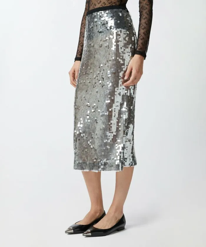 Women Skirts Pinko Sequinned Mesh Pencil Skirt Blacktransparent Women Skirts Pinko Sequinned Mesh Pencil Skirt Blacktransparent