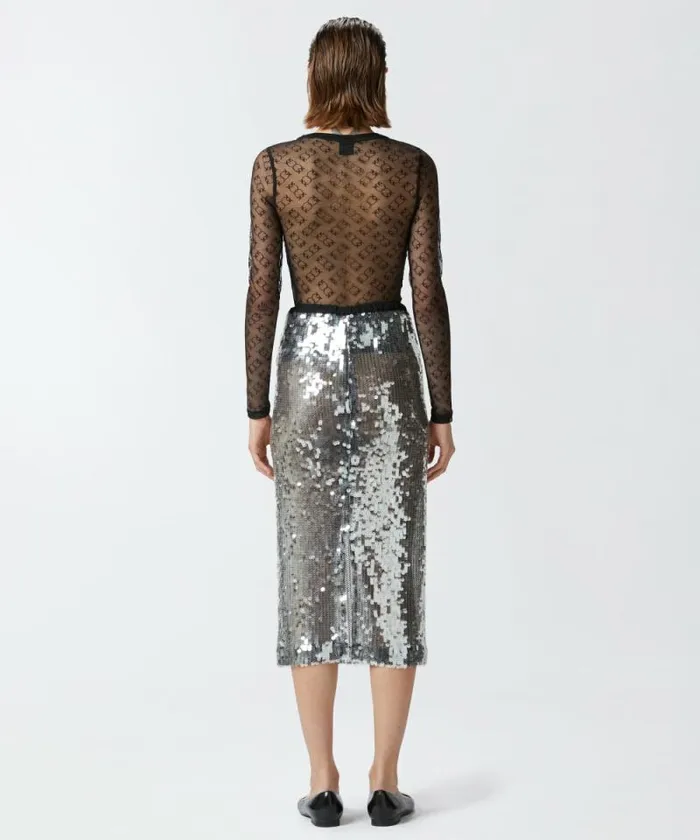 Women Skirts Pinko Sequinned Mesh Pencil Skirt Blacktransparent Women Skirts Pinko Sequinned Mesh Pencil Skirt Blacktransparent