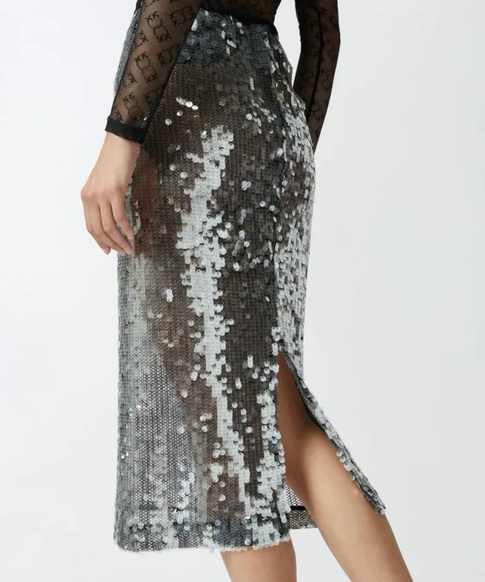 Women Skirts Pinko Sequinned Mesh Pencil Skirt Blacktransparent Women Skirts Pinko Sequinned Mesh Pencil Skirt Blacktransparent