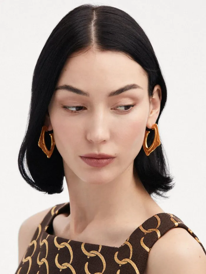 Women Small Abstract O Hoop Earrings Gold Oscar De La Renta Earrings