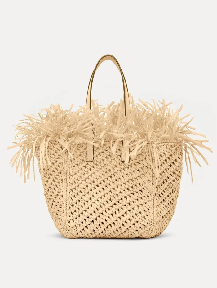 Women Small Raffia Crochet Square Tote Natural Oscar De La Renta Handbags