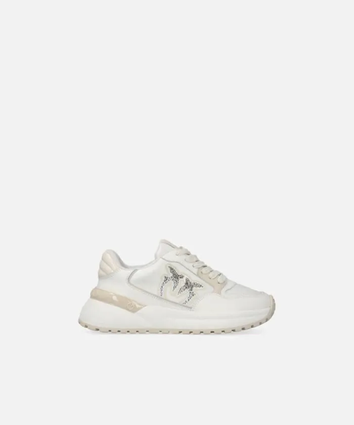Women Sneakers Pinko Chunky Sneakers With Satin And Rhinestones Yoghurt