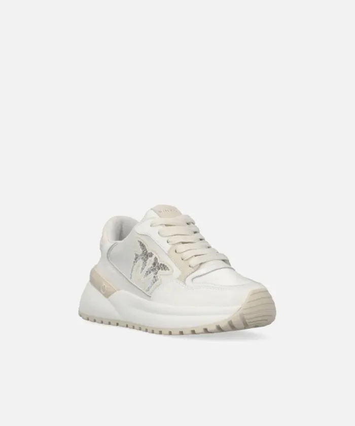 Women Sneakers Pinko Chunky Sneakers With Satin And Rhinestones Yoghurt