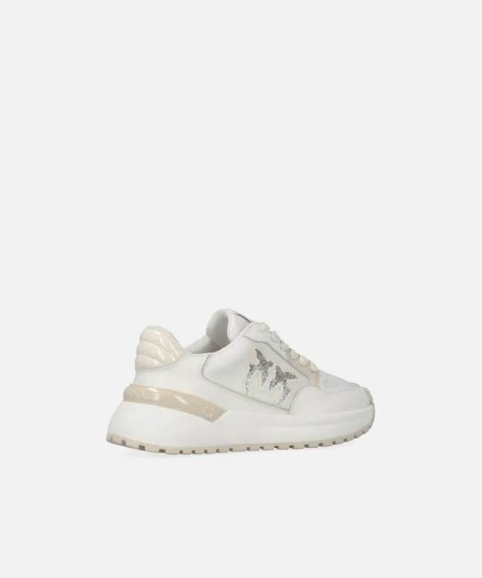 Women Sneakers Pinko Chunky Sneakers With Satin And Rhinestones Yoghurt