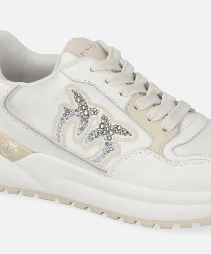 Women Sneakers Pinko Chunky Sneakers With Satin And Rhinestones Yoghurt