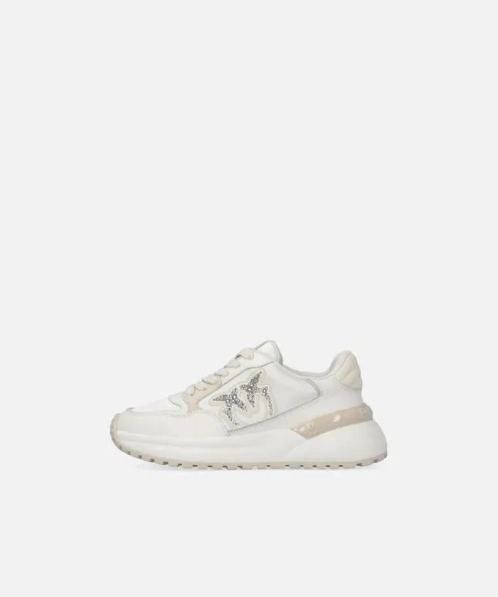 Women Sneakers Pinko Chunky Sneakers With Satin And Rhinestones Yoghurt