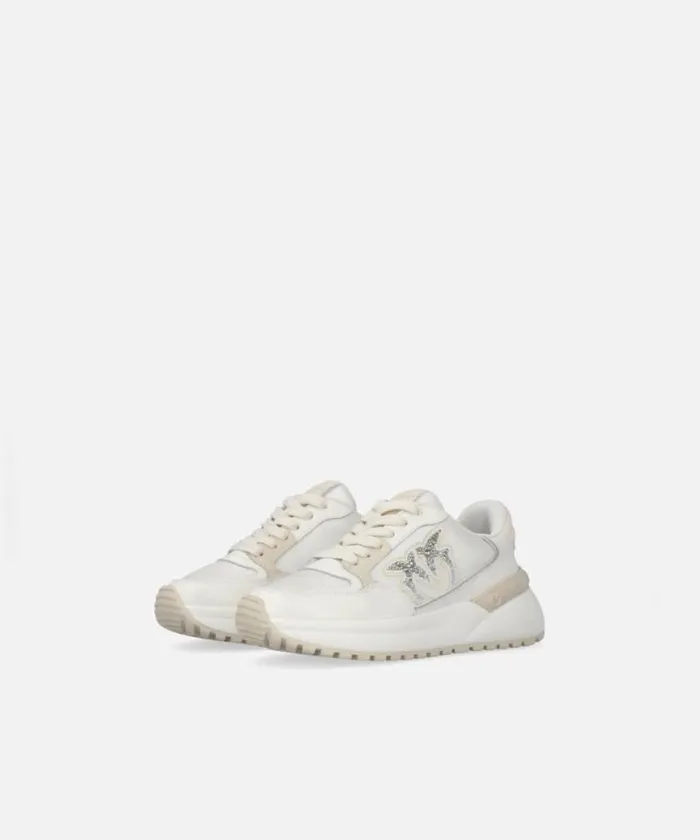 Women Sneakers Pinko Chunky Sneakers With Satin And Rhinestones Yoghurt