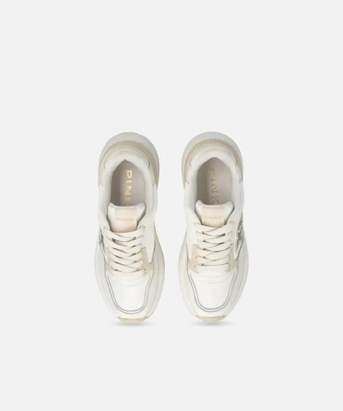 Women Sneakers Pinko Chunky Sneakers With Satin And Rhinestones Yoghurt
