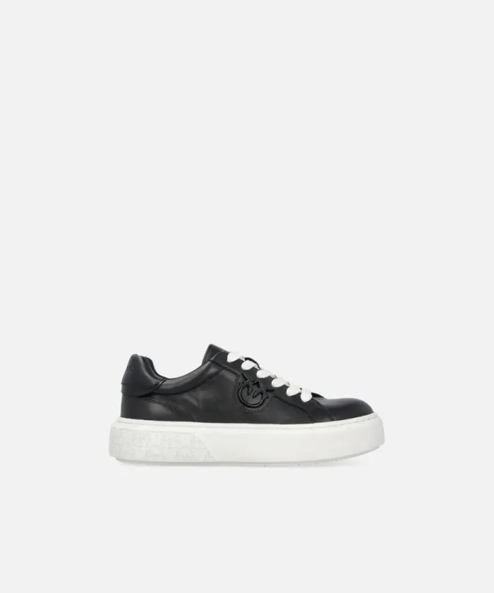 Women Sneakers Pinko Leather Sneakers With Platform Sole Limo Black