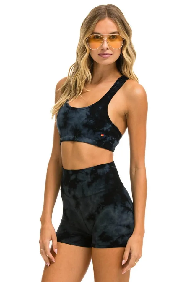 Women Sports Bras Aviator Nation Hand Dyed Sports Bra 8211 Tie Dye Crystal Smoke