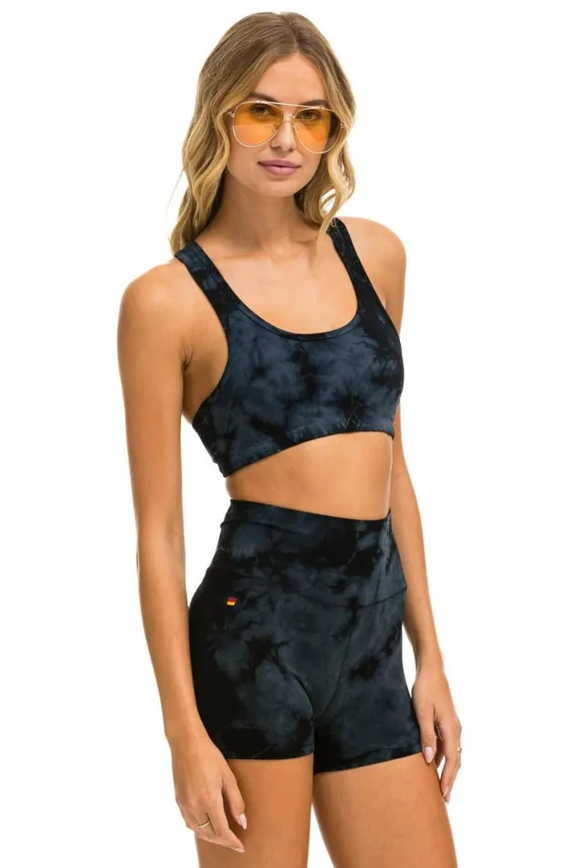 Women Sports Bras Aviator Nation Hand Dyed Sports Bra 8211 Tie Dye Crystal Smoke