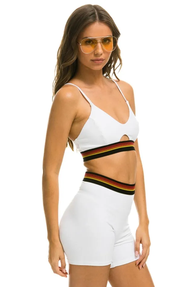 Women Sports Bras Aviator Nation Logo Elastic Keyhole Bra 8211 White