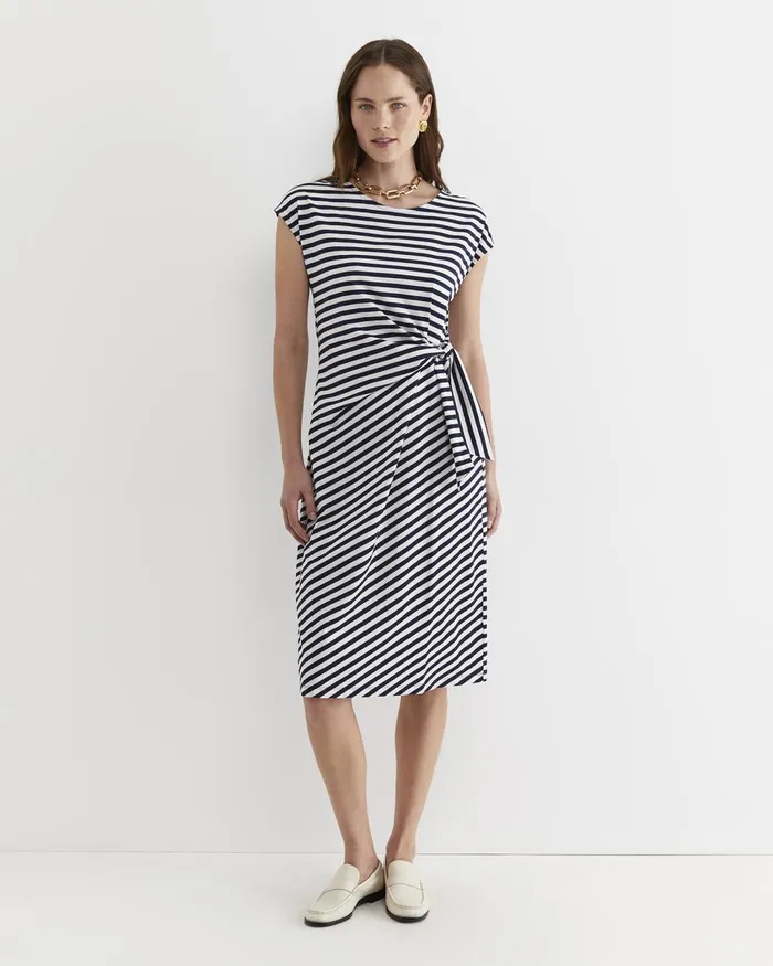 Women Sportscraft Dresses Tie Mercerised Cotton Jersey Dress Whitenavy