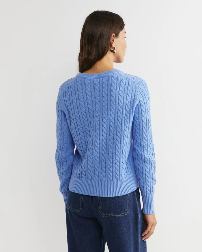 Women Sportscraft Knits and Cardigans Cable Merino Cotton Cardigan Belle Blue