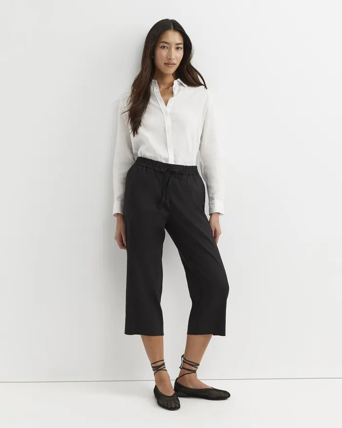 Women Sportscraft Pants Rosa Bead Trim Crop Linen Pant Black