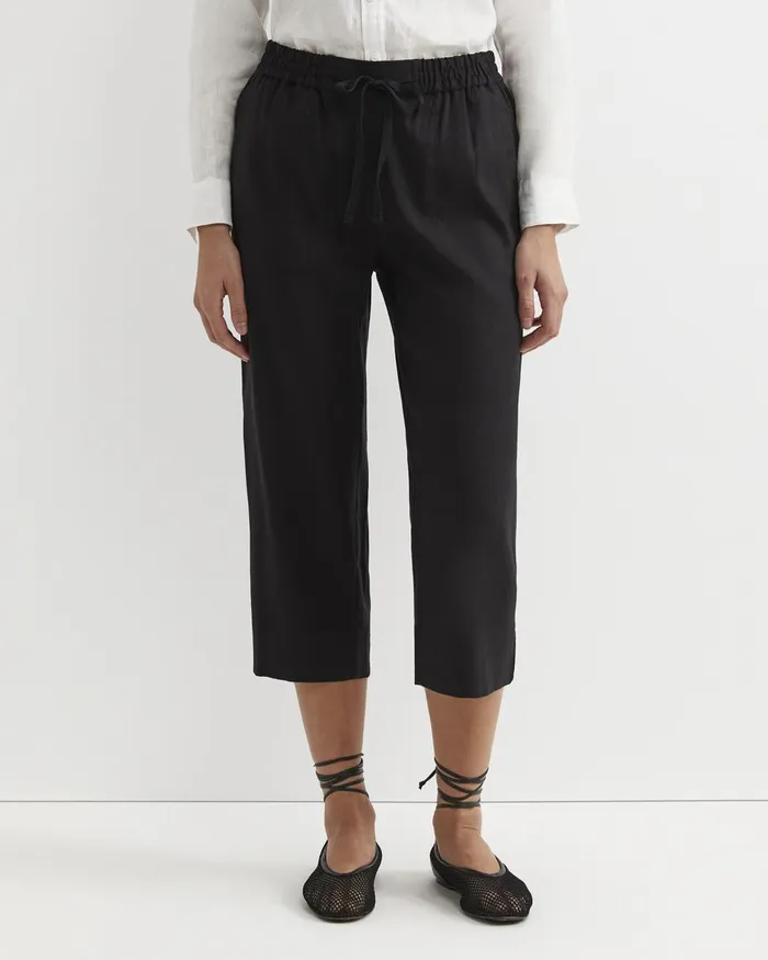 Women Sportscraft Pants Rosa Bead Trim Crop Linen Pant Black