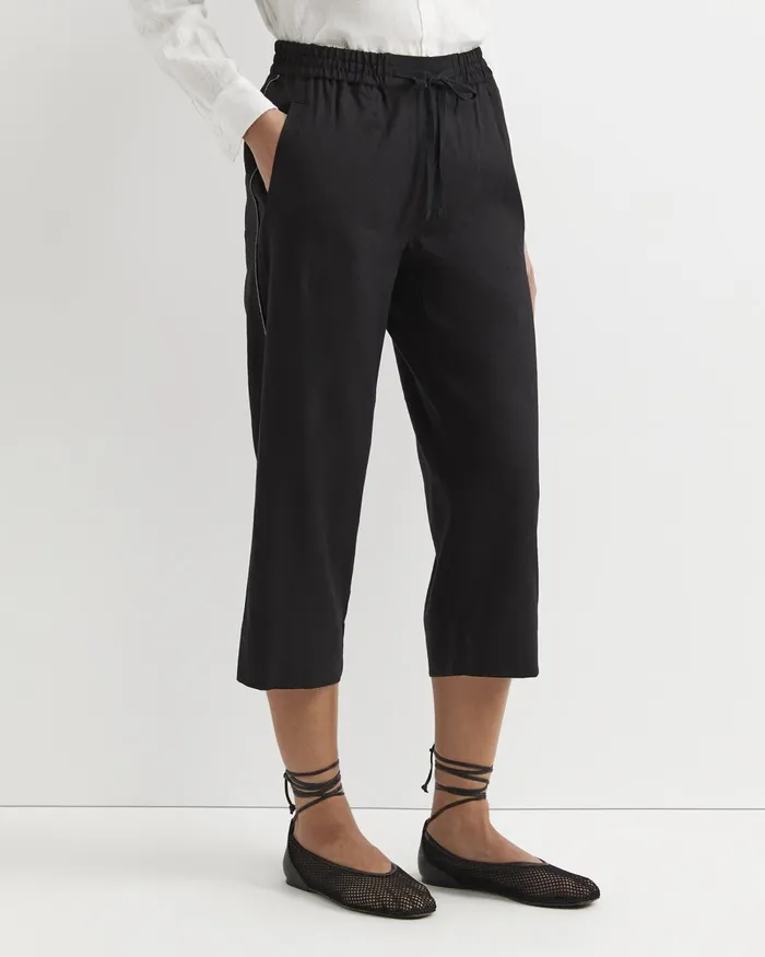Women Sportscraft Pants Rosa Bead Trim Crop Linen Pant Black