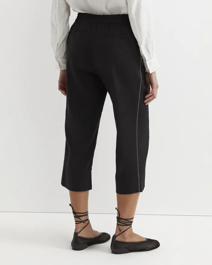 Women Sportscraft Pants Rosa Bead Trim Crop Linen Pant Black
