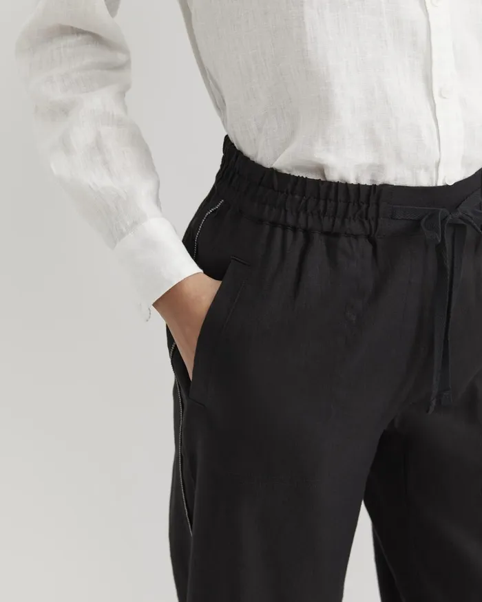 Women Sportscraft Pants Rosa Bead Trim Crop Linen Pant Black
