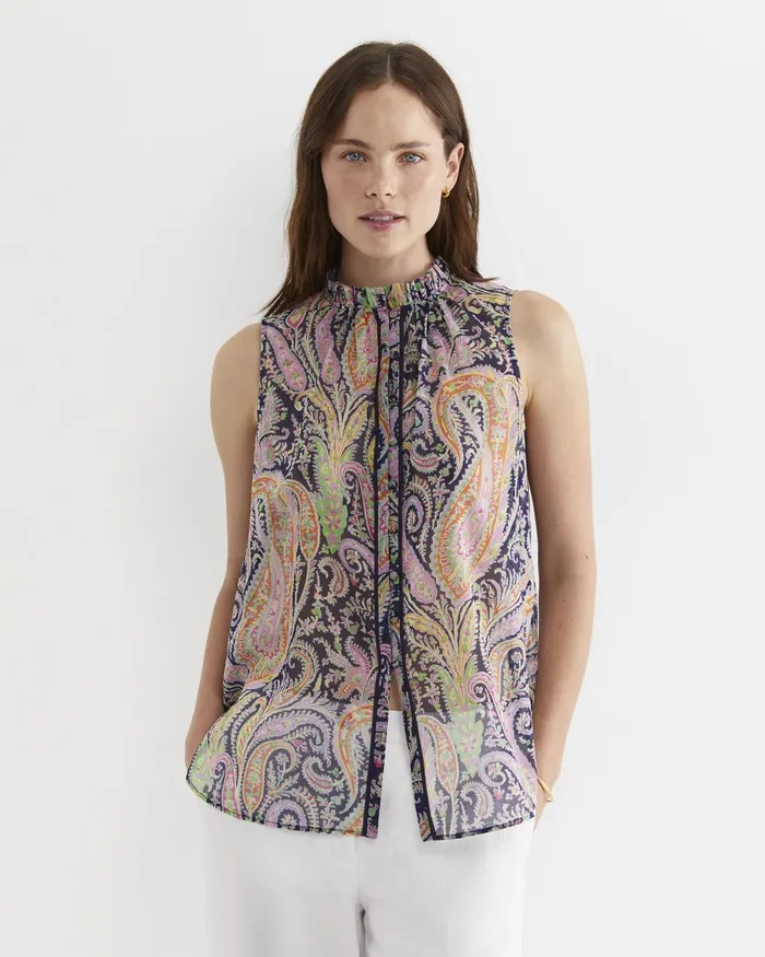 Women Sportscraft Shirts Florence Sleeveless Liberty Blouse Navy Multi