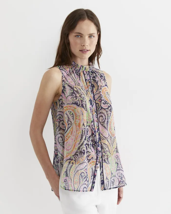 Women Sportscraft Shirts Florence Sleeveless Liberty Blouse Navy Multi