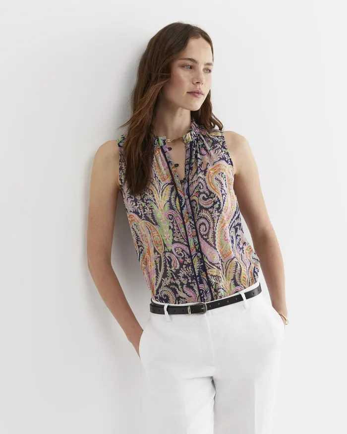Women Sportscraft Shirts Florence Sleeveless Liberty Blouse Navy Multi