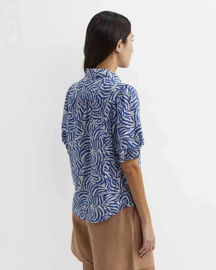 Women Sportscraft Shirts Lola Cotton Silk Short Sleeve Blouse Blueivory