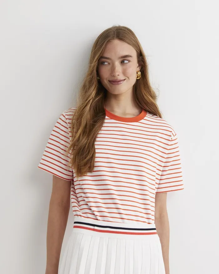 Women Sportscraft Tops and Tees Amanda Stripe Short Sleeve Tee Orangewhite
