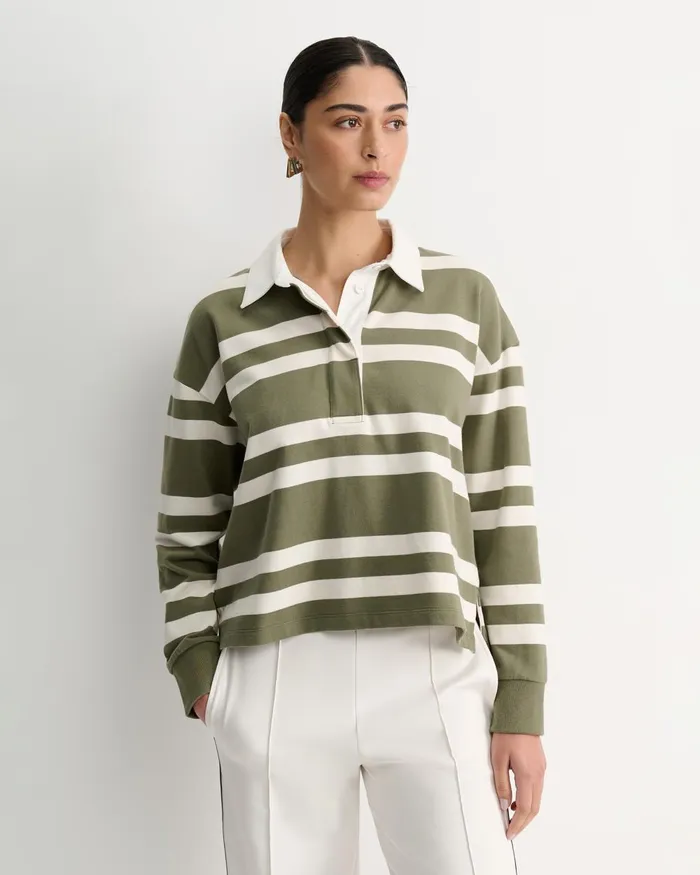 Women Sportscraft Tops and Tees Jane Cropped Rugby Shirt Khakiwhite