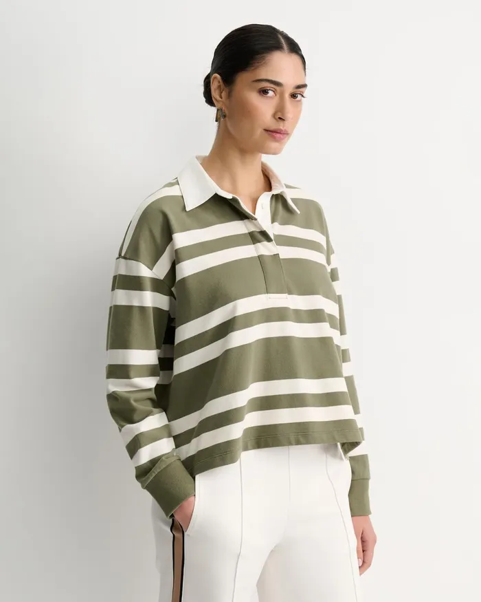 Women Sportscraft Tops and Tees Jane Cropped Rugby Shirt Khakiwhite