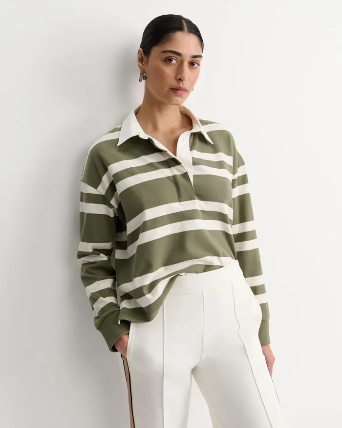 Women Sportscraft Tops and Tees Jane Cropped Rugby Shirt Khakiwhite
