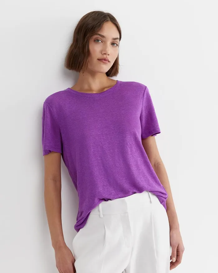 Women Sportscraft Tops and Tees Tonia Crew Neck Linen Tee Hydrangea