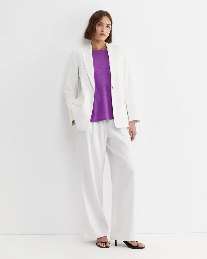 Women Sportscraft Tops and Tees Tonia Crew Neck Linen Tee Hydrangea