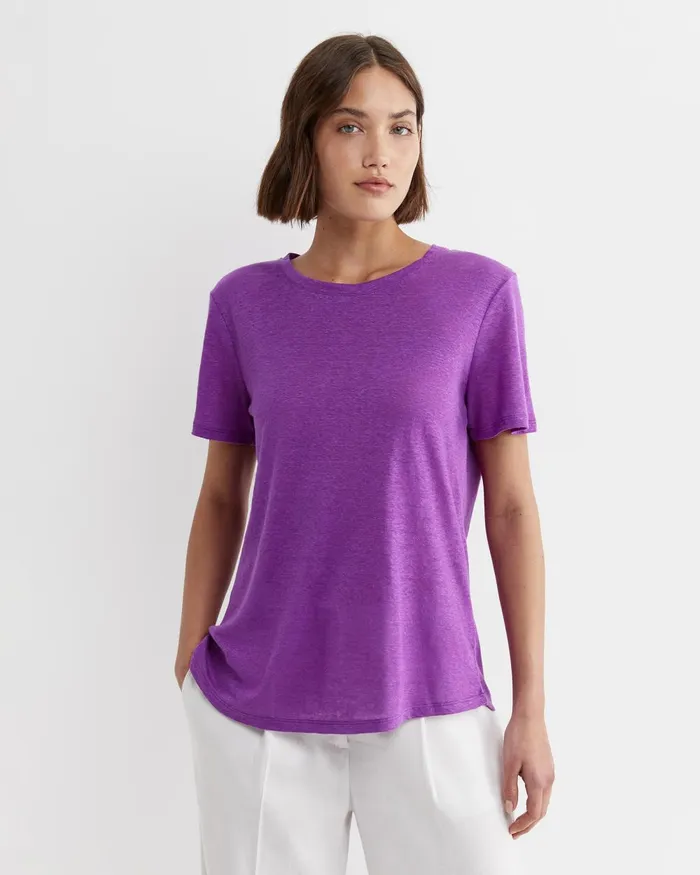 Women Sportscraft Tops and Tees Tonia Crew Neck Linen Tee Hydrangea