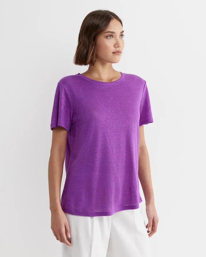 Women Sportscraft Tops and Tees Tonia Crew Neck Linen Tee Hydrangea