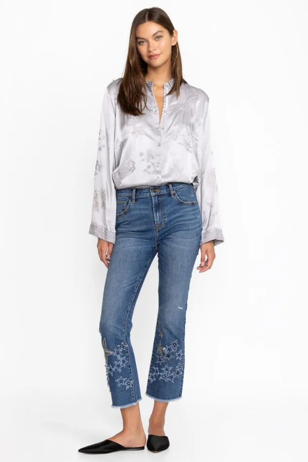 Women Stars Dance Cropped Baby Boot Jean Vintage Aged Wash Johnny Was Bottoms Women Stars Dance Cropped Baby Boot Jean Vintage Aged Wash Johnny Was Bottoms