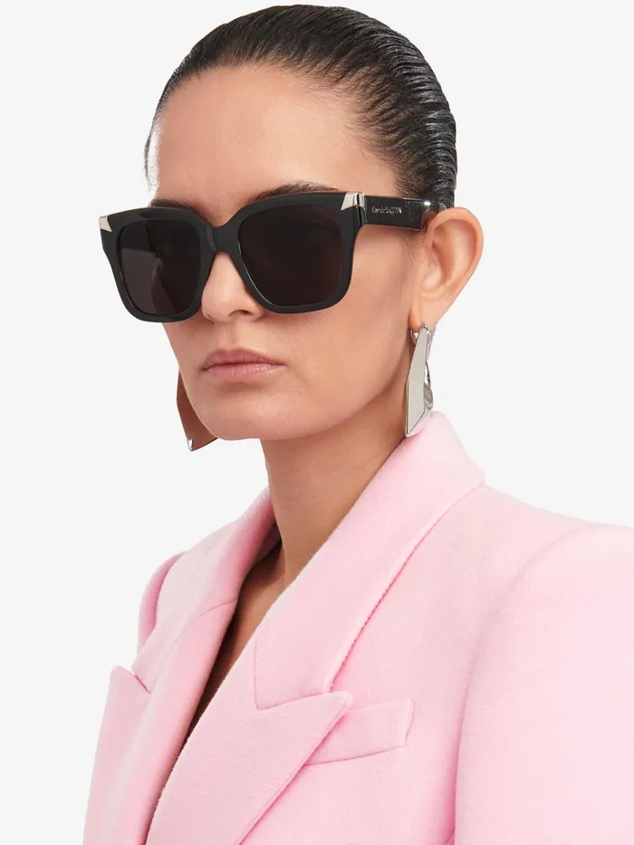 Women Sunglasses Alexander McQueen Punk Rivet Oversize Sunglasses Blacksmoke