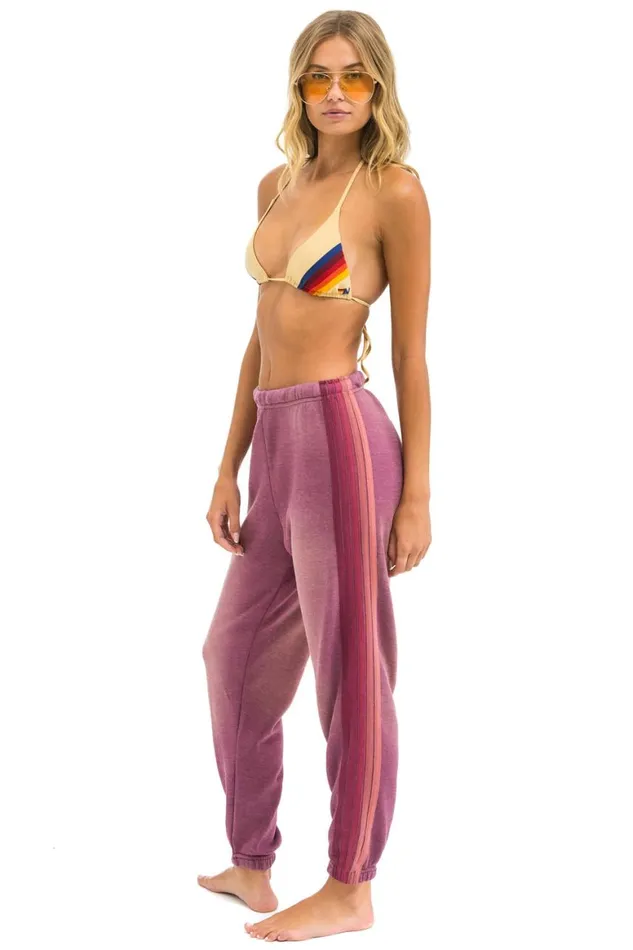 Women Sweatpants Aviator Nation 5 Stripe Sweatpants 8211 Faded Berry