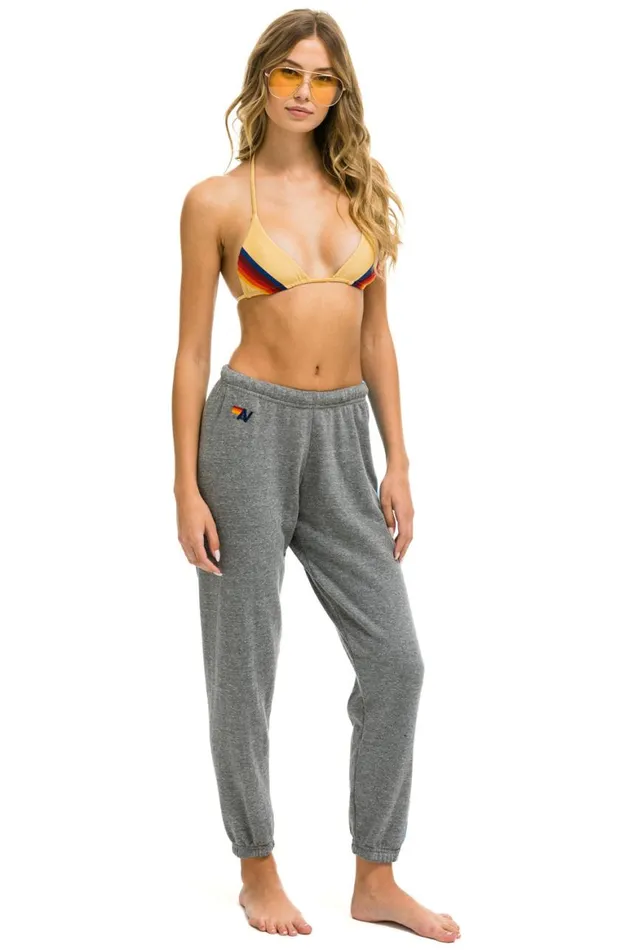 Women Sweatpants Aviator Nation 5 Stripe Sweatpants 8211 Heather Grey Blue