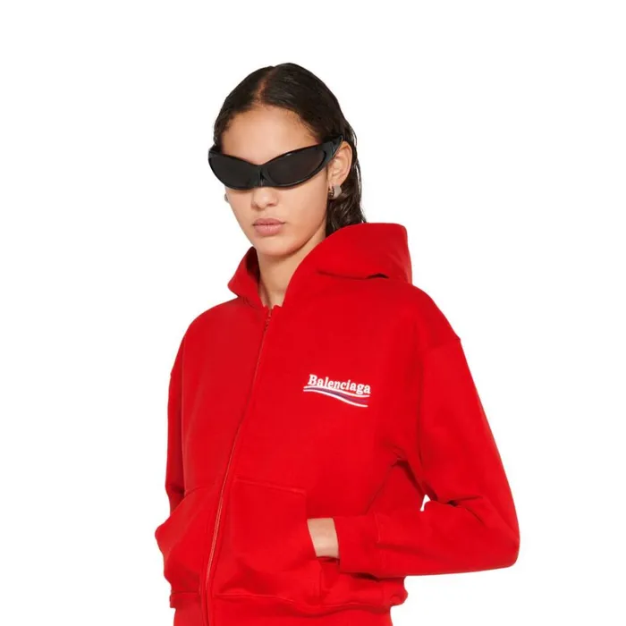 Women Sweatshirts and Hoodies Balenciaga Political Campaign Shrunk Zipup Hoodie Small Fit In Red