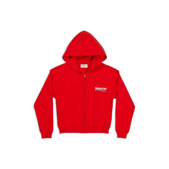 Women Sweatshirts and Hoodies Balenciaga Political Campaign Shrunk Zipup Hoodie Small Fit In Red