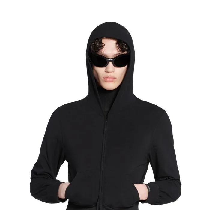 Women Sweatshirts and Hoodies Balenciaga Zipup Hoodie Fitted In Black