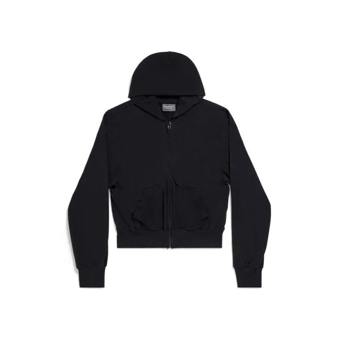 Women Sweatshirts and Hoodies Balenciaga Zipup Hoodie Fitted In Black