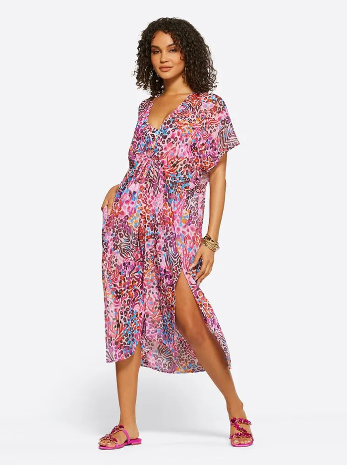Women Swim Jessica Simpson French Exit Long Swim Cover Up In Pink Multi