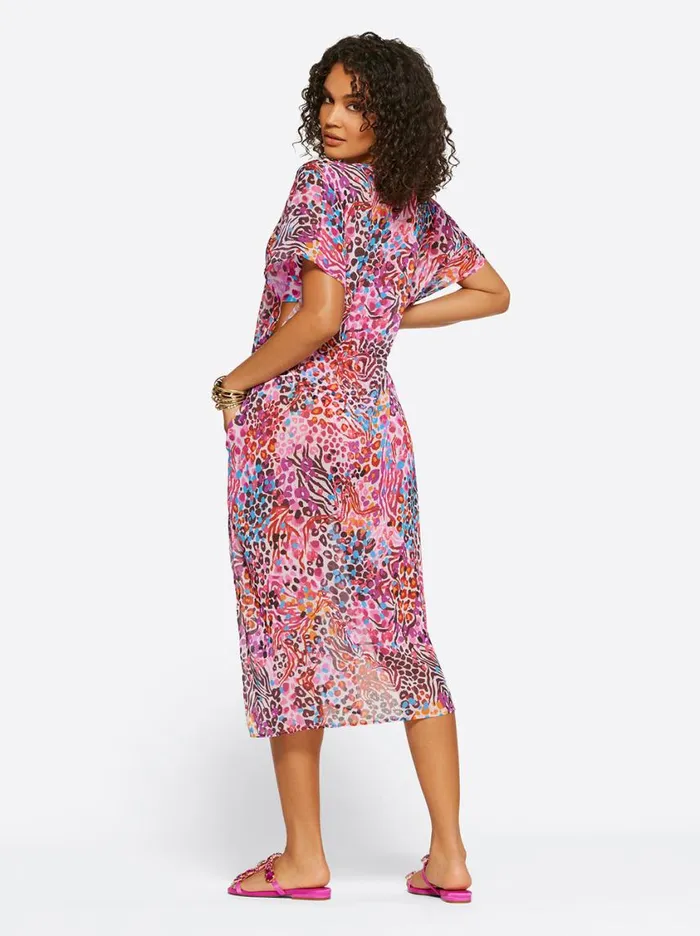 Women Swim Jessica Simpson French Exit Long Swim Cover Up In Pink Multi