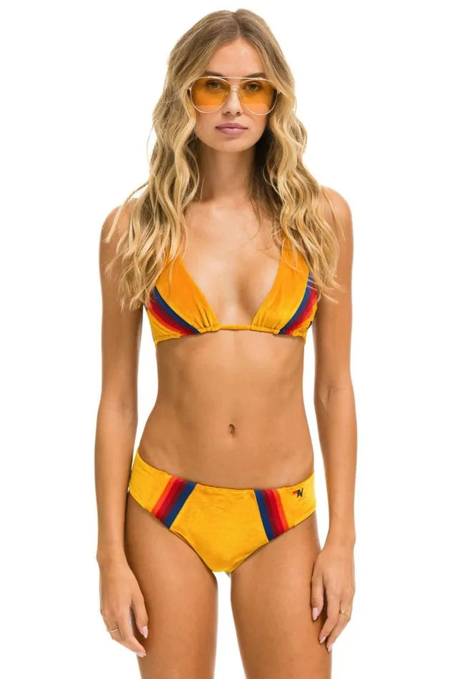 Women Swim Tops Aviator Nation 5 Stripe Velvet Triangle Bikini Top 8211 Gold