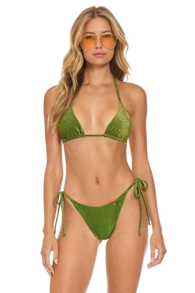 Women Swim Tops Aviator Nation Sparkle Turks Triangle Bikini Top 8211 Army